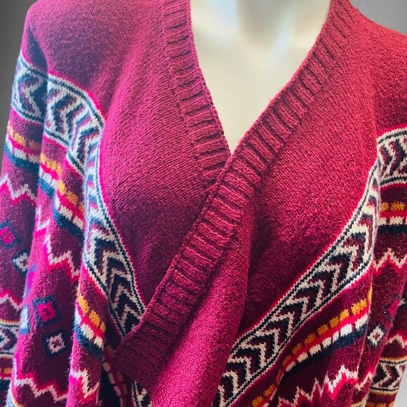 Hollister Boho Fair Isle Cardigan Sweater SZ Medium Cultural Open Front Western - Picture 2 of 6